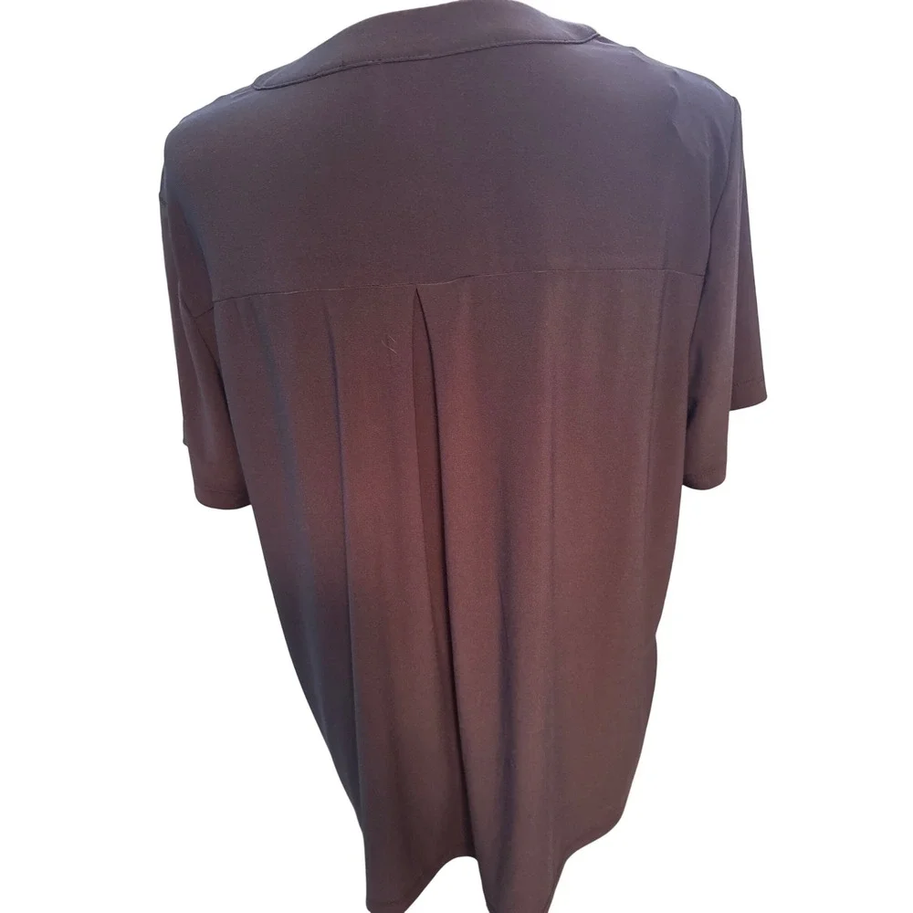 Anne Klein Womens 1X Navy Blue V Neck Zipper Pocket Short Sleeve Top Shirt - Picture 3 of 6